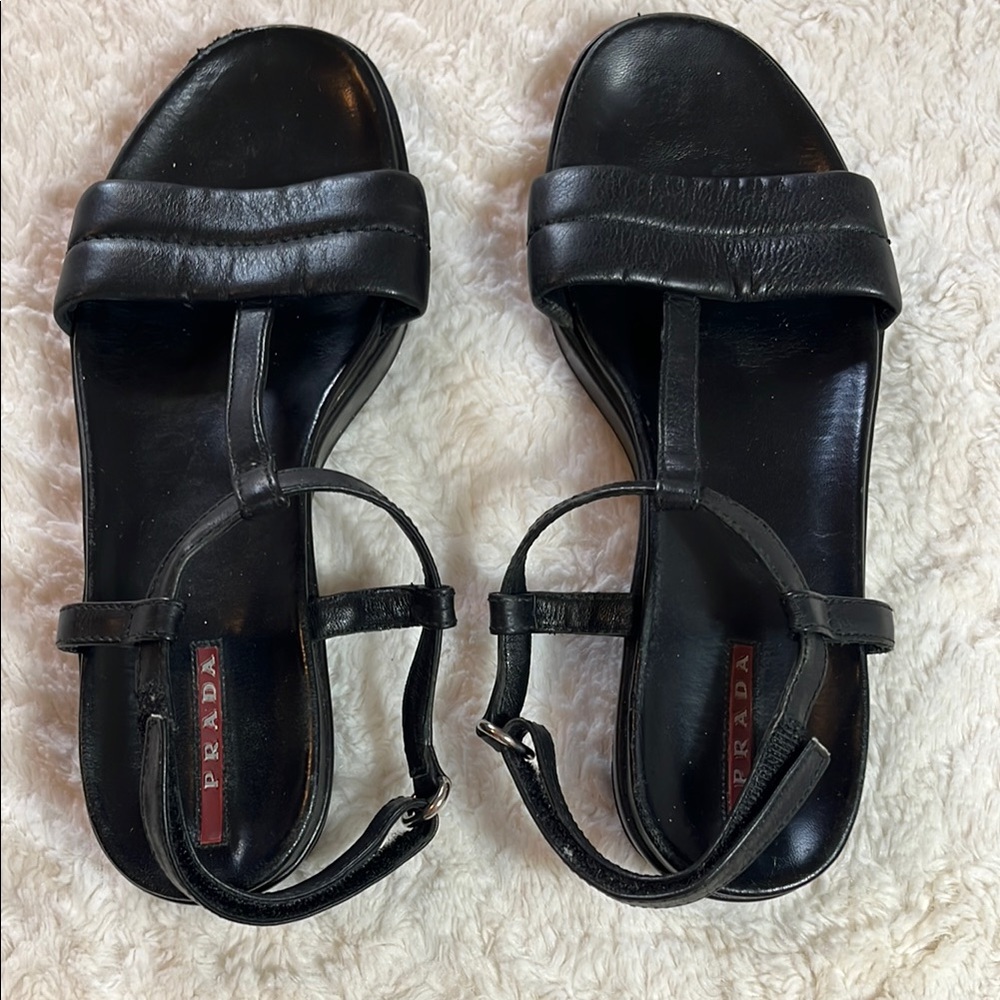 Prada Black Sandals with Multiple Straps and Flat Sole
